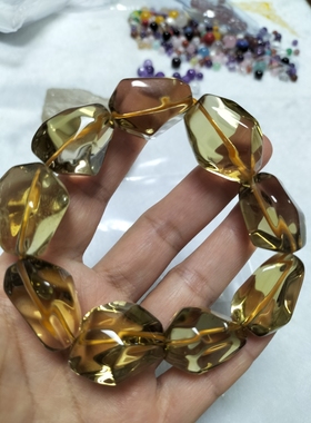 「储藏黄金」戒面级天然巴西黄水晶手链 黄晶手串 男女款财富宝石