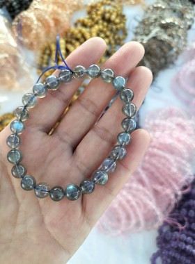 天然灰月光石手链 拉长石手串女水晶饰品 招桃花招财蓝色单圈礼物