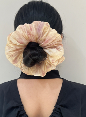 高级感大肠发圈超大号压褶棉晕染奶黄泡芙丸子头韩系气质发饰头饰