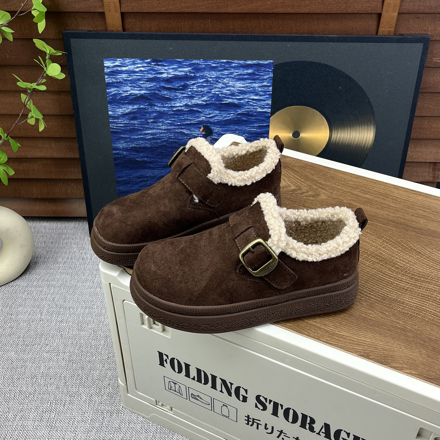 2025冬季新款复古厚底毛毛口勃肯鞋女魔术贴百搭加绒软底休闲棉鞋,淘宝优惠券,粉丝福利购,淘宝优惠卷