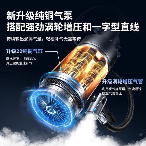 车载充气泵无线汽车打气泵电动带测胎压车用适用小米充气宝便携式 - 图0