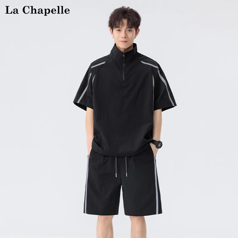 拉夏贝尔美式冰感休闲运动套装2025夏季男短袖T恤短裤一整套高街,淘宝优惠券,粉丝福利购,淘宝优惠卷