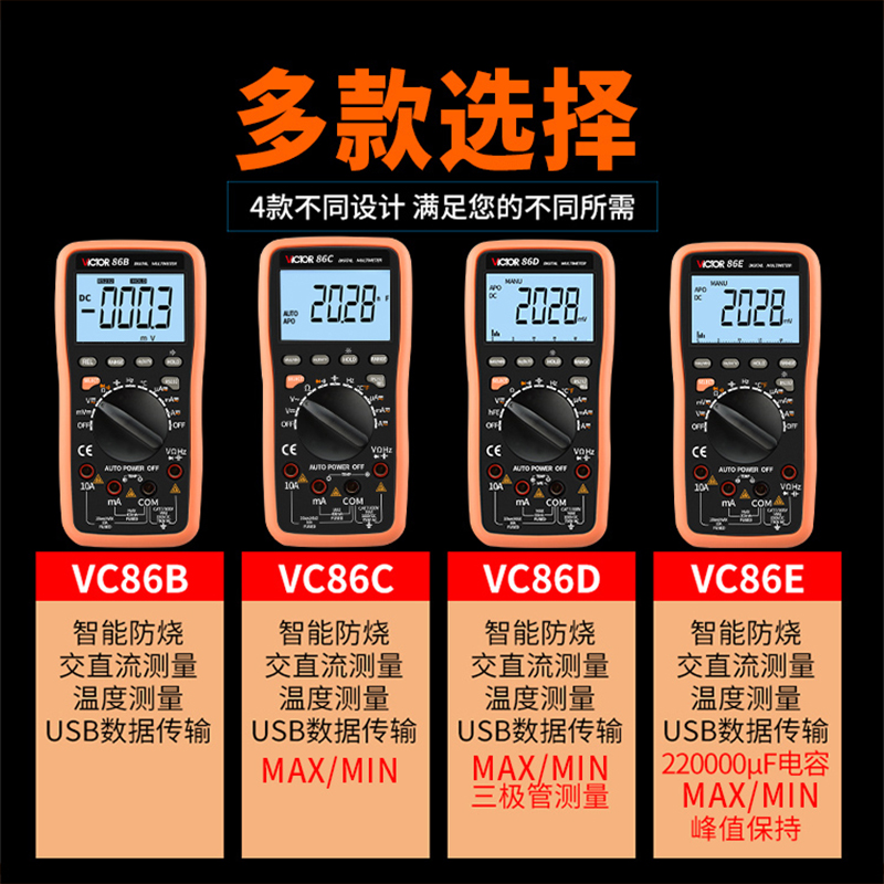 胜利数字万用表家用VC86B/VC86C/VC86DVC86E小型高精度电工万能表-图2