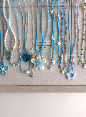 蓝色系串珠贝壳项链女度假风设计感颈链夏日多巴胺锁骨链甜美配饰