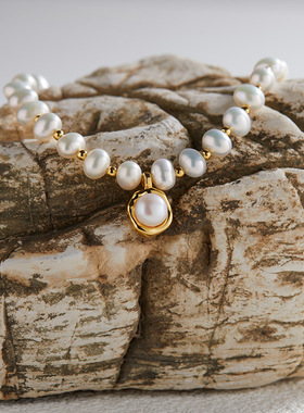 S925纯银天然珍珠吊坠手链女碎银高级感手串小红书抖音饰品批发