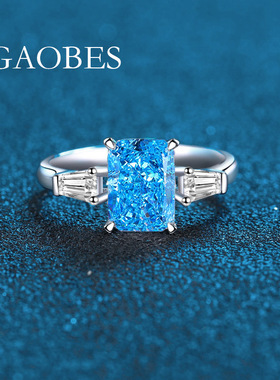 S925通体纯银冰花切公主粉色金黄色海蓝色白钻简约大气时尚女戒指