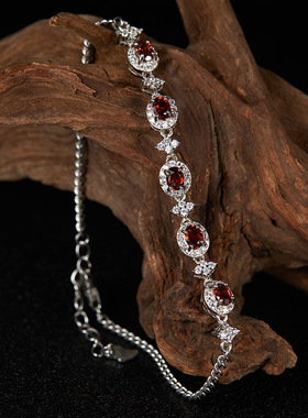 S925纯银镶天然托帕石石榴石橄榄石手链女欧美跨境爆款彩宝首饰