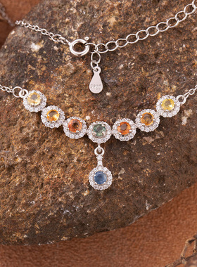 天然宝石彩蓝宝微笑项链轻奢高级感直播爆款s925纯银彩宝首饰批发