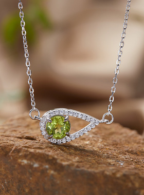 S925纯银小清新水滴项链吊坠天然彩宝石锁骨链轻奢高级感不掉色女