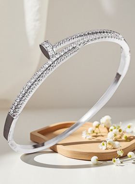 欧美小众手饰高级感轻奢锆石手镯婚礼晚宴派对饰品镶钻钉子开口镯