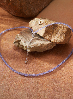 天然宝石沙弗莱坦桑石彩宝项链女套装s925银高级感爆款串珠锁骨链