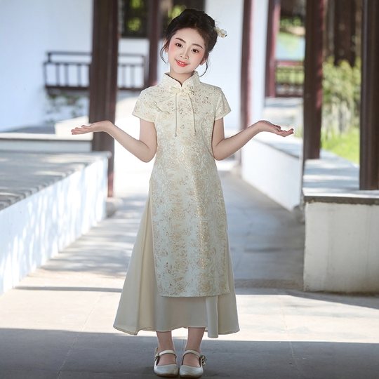 女童旗袍裙2025新款长袖大童新中式儿童国风唐装小女孩连衣裙春秋