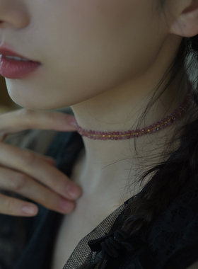 薄雾玫调小众天然碧玺choker颈链14k包金精致文艺手工可调节项链