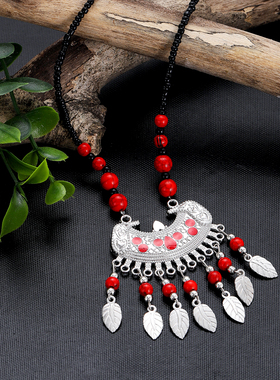 民族风复古手工彩色女项链毛衣链