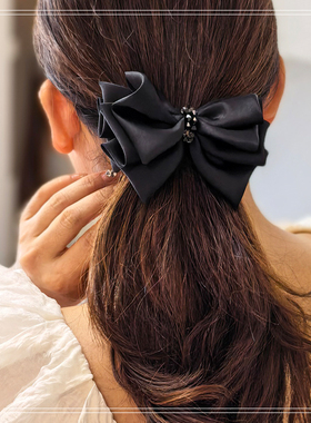 熙子阁高级感缎面蝴蝶结水晶布艺发夹女马尾夹秋冬优雅半扎发横夹