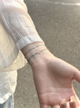 《薄荷清茶》s925纯银手工编织手绳手链极细银链半链小众精致手饰
