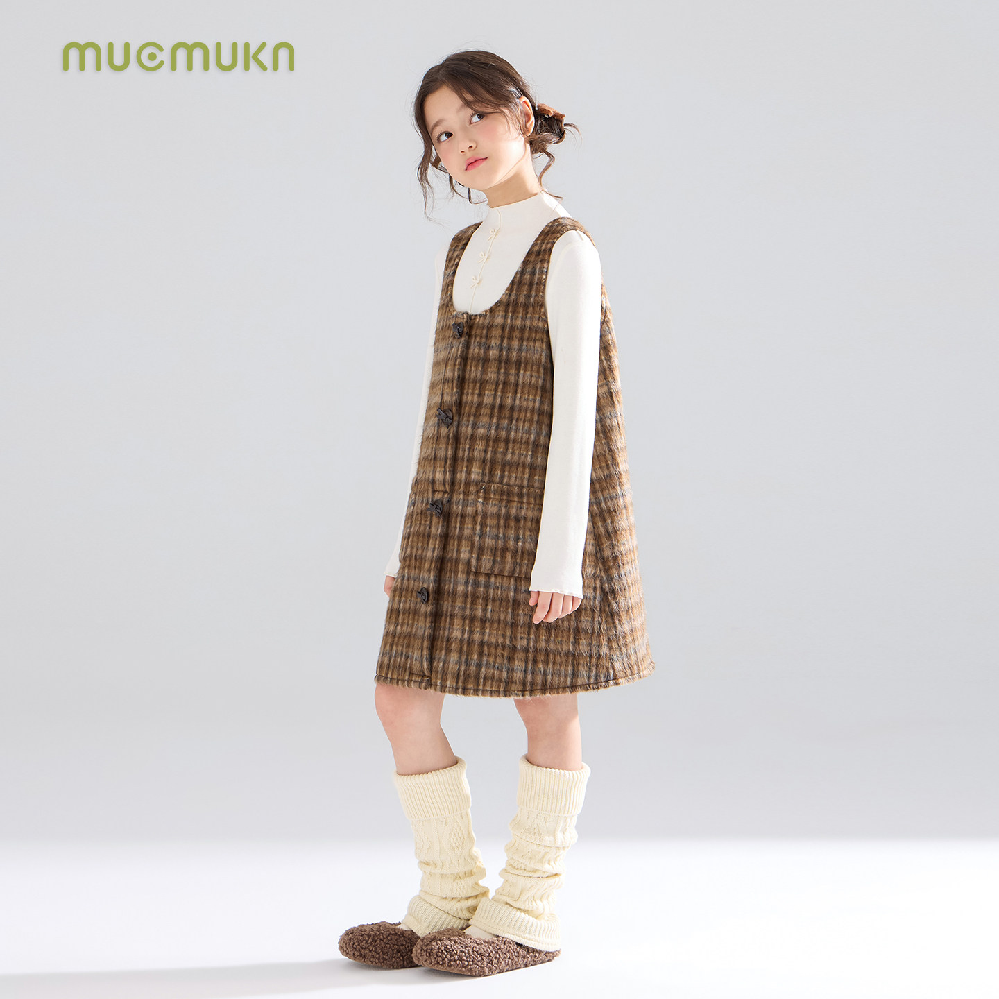 MUCMUKN【栗子松饼】复古格纹含羊毛呢背心连衣裙子女童25冬新款,淘宝优惠券,粉丝福利购,淘宝优惠卷