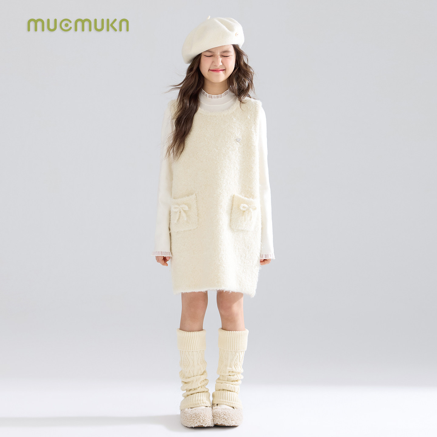 MUCMUKN【奶油小绵羊】软糯圈圈羊毛呢背心裙子连衣裙女童25冬新,淘宝优惠券,粉丝福利购,淘宝优惠卷