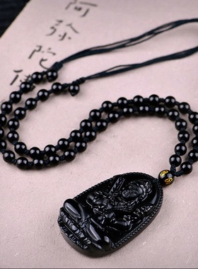 黑曜石本命佛吊坠十二生肖守护神大势至文殊菩萨马项链千手观音