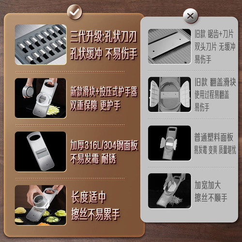 三四钢®316L钢多功能擦丝器土豆丝刨丝器不伤护手304钢切菜神器 - 图2