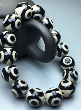 特价藏传黑白三眼老天珠手链天眼原石复古玛瑙圆珠手串