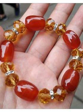 南京天然雨花石孔雀绿玛瑙桶珠手链原石玛瑙手链转运男女礼品