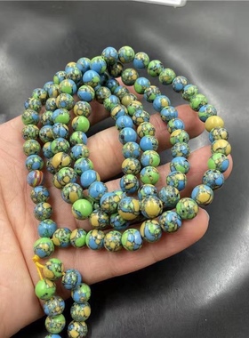 天然绿松石唐三彩圆珠DIY绿松顶珠散珠108佛珠手串毛衣链菩提配饰