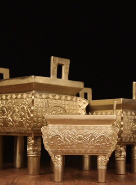 黄铜鼎盛摆件铜双龙戏珠鼎盛千秋家居装饰开业创意礼品工艺品批发