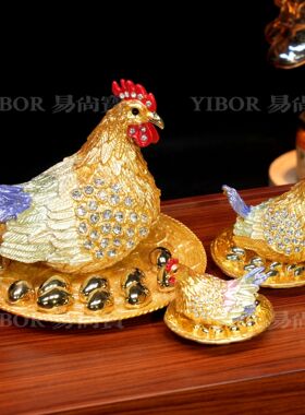 合金珐琅彩母鸡摆件纯手工艺品会销开业商务礼品金蛋文创家居装饰