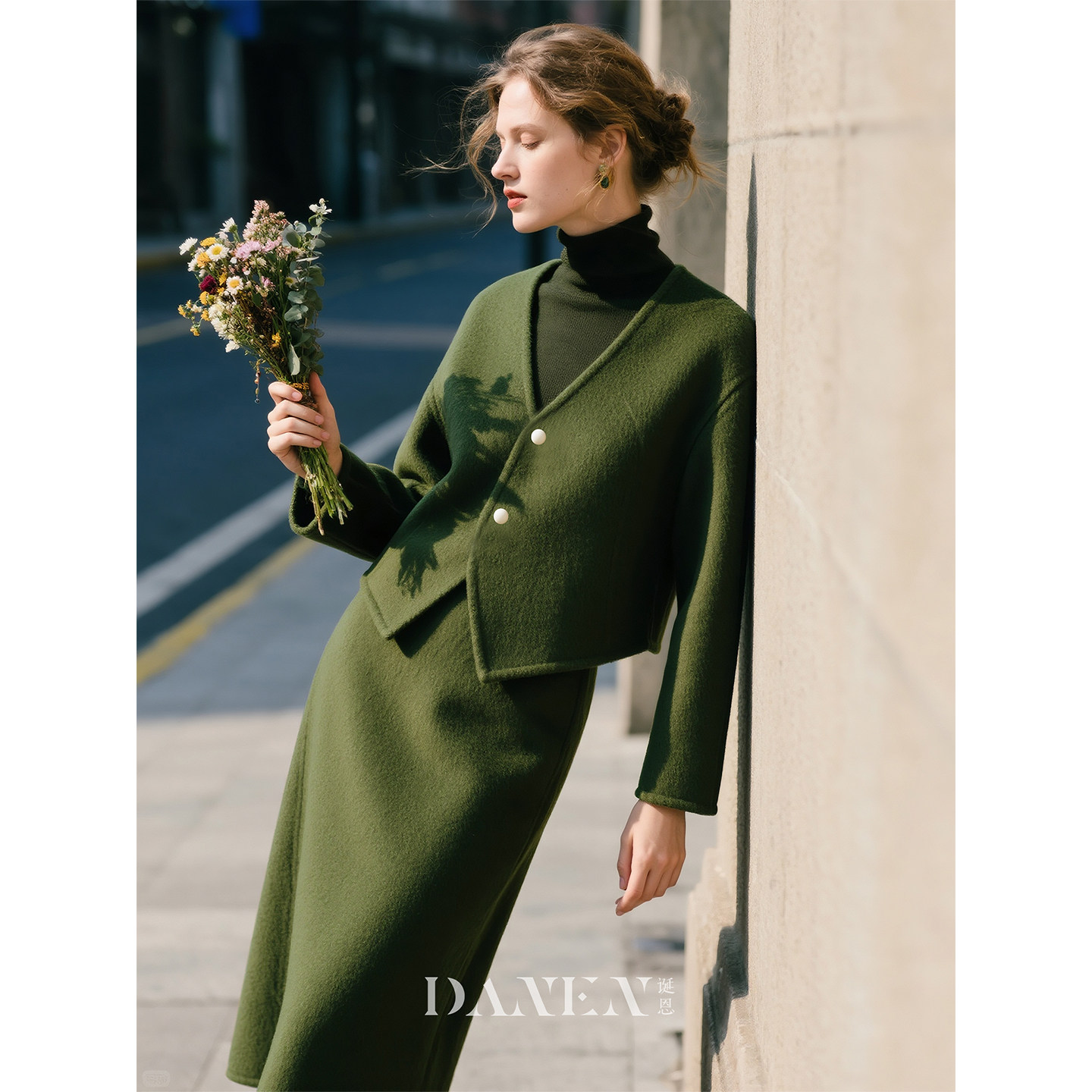 军绿色套装女2026年春季新款羊毛高级感气质毛呢上衣半身裙两件套,淘宝优惠券,粉丝福利购,淘宝优惠卷