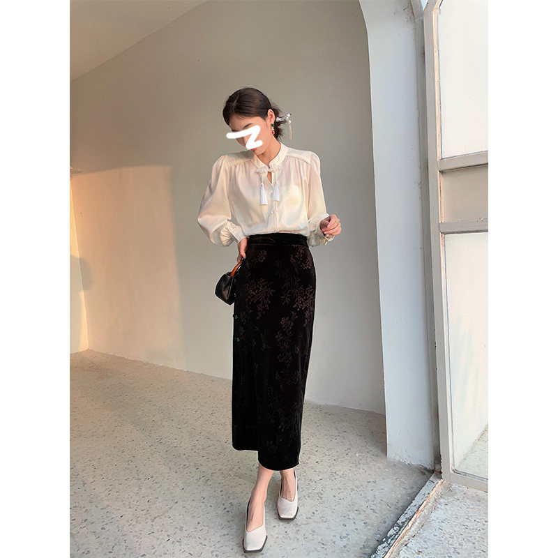 黑色提花半身裙女2026年春季新款新中式国风女装盘扣开叉包臀裙子,淘宝优惠券,粉丝福利购,淘宝优惠卷