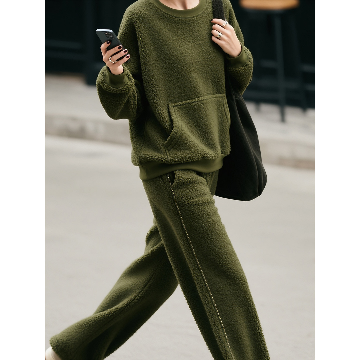 军绿色卫衣套装女秋冬宽松慵懒风阔腿裤两件套2026超火穿搭一整套,淘宝优惠券,粉丝福利购,淘宝优惠卷