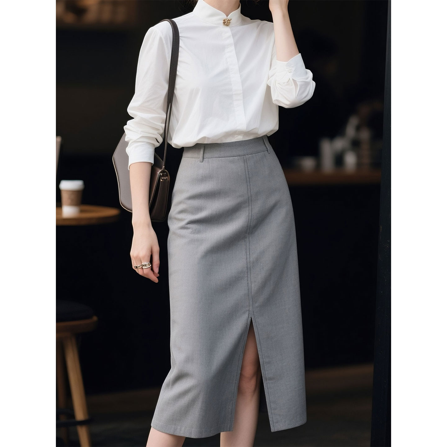白色衬衫职业套装女2025年秋季新款通勤女装高级感半身裙两件套 - 图3