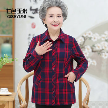 Grandma Spring Clothes Shirts Long Sleeves Senior Women's Clothes Mrs. Plaid Shirts Summer Clothes Tops Senior Clothes