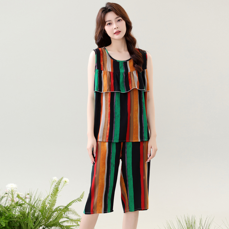 防凸点睡衣女士夏季超薄款棉绸夏天背心七分裤无袖套装家居服中年,淘宝优惠券,粉丝福利购,淘宝优惠卷
