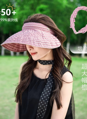 韩版帽子女发箍空顶帽夏季新款防紫外线大檐遮阳帽防晒帽太阳帽潮