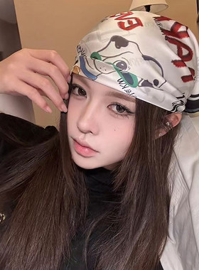 白色小狗卡通方巾女2026夏薄款辣妹甜酷包头巾百搭小领巾高级丝巾