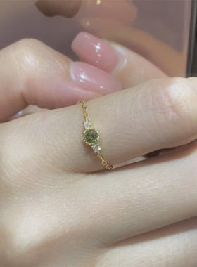 撤柜法式气质链条橄榄石戒女时尚肖总简约爆闪可调节指环女高级感