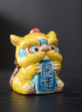 醒狮摆件国潮舞狮文创厦门交趾陶陶瓷工艺品客厅酒柜装饰品家居