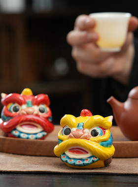 交趾陶佛山醒狮摆件国潮舞狮文创陶瓷家居客厅装饰品摆件伴手礼品