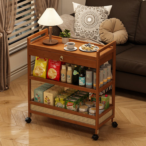 中古风小推车非实木移动可推拉家用复古茶几客厅沙发边几置物架子 - 图3