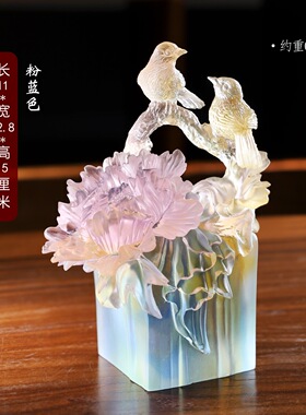 琉璃喜上眉梢结婚送礼卧室喜鹊迎春报喜牡丹好事成双工艺品摆件