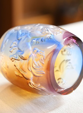 琉璃骏马笔筒桌面实用摆件生肖马幻彩群骥书房办公室文房用品