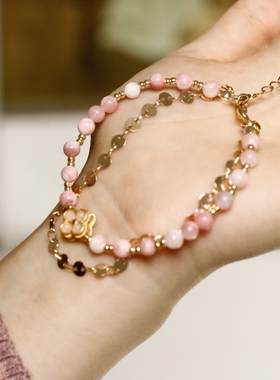 安黛「桃花初醒」原创设计粉色串珠天然石细手链精致显白手串手作