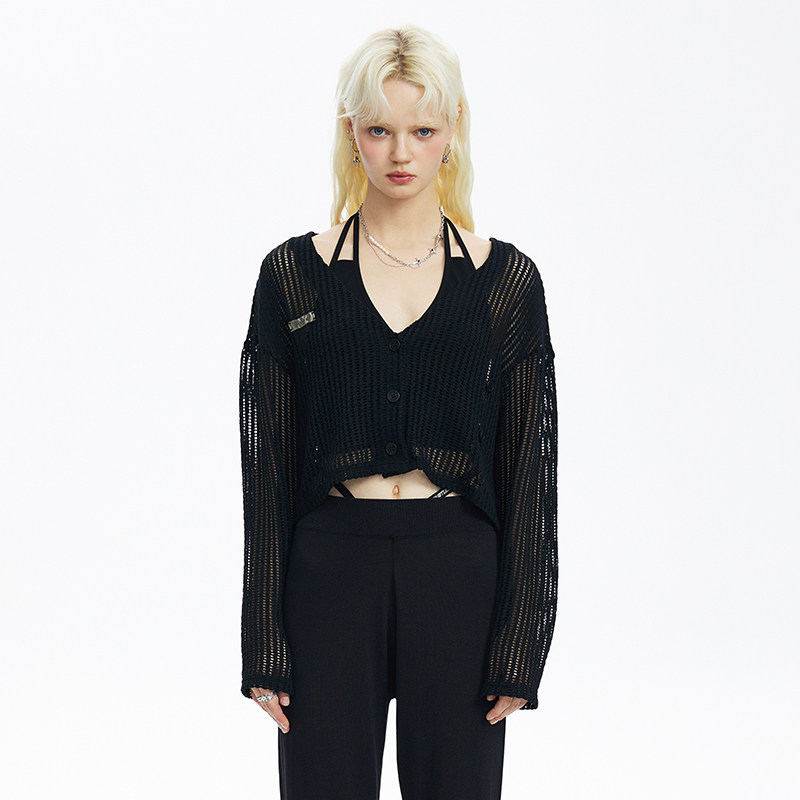 vvok黑色开衫薄款辣妹风防晒罩衫 vvok短外套