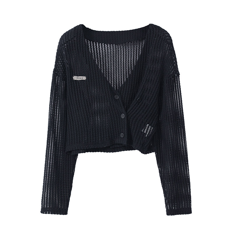 vvok黑色开衫薄款辣妹风防晒罩衫 vvok短外套