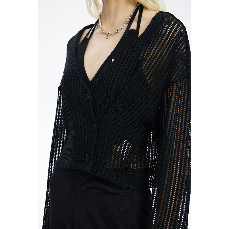 vvok黑色开衫薄款辣妹风防晒罩衫 vvok短外套