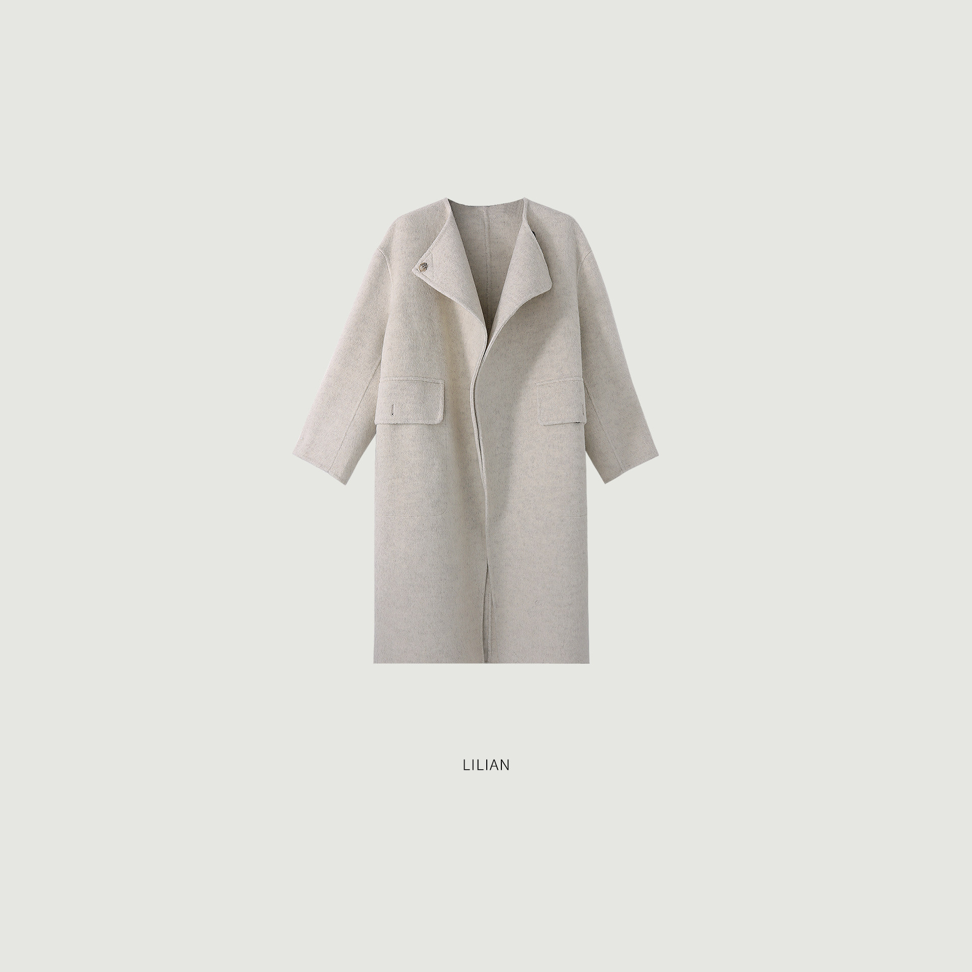 莉莉LIlian ·“极简廓形”进口绵羊毛混纺 无领斜门襟双面呢大衣 - 图0