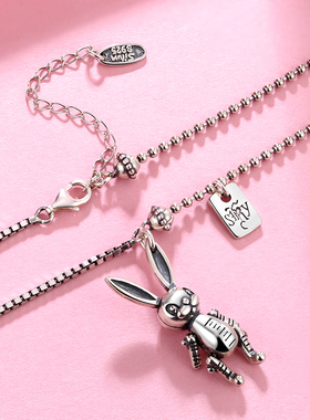 复古机械兔子纯银项链潮ins嘻哈网红小众设计女朋友礼物实用情侣