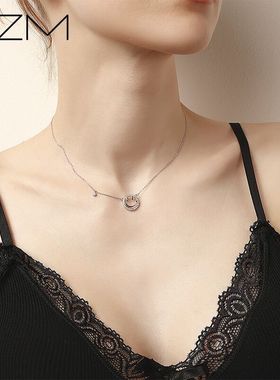 新品纯银镂空笑脸森系学生项链